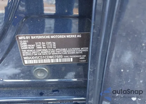 2012 BMW 528I xDrive из США, поврежденный, VIN WBAXH5C51CDW07689